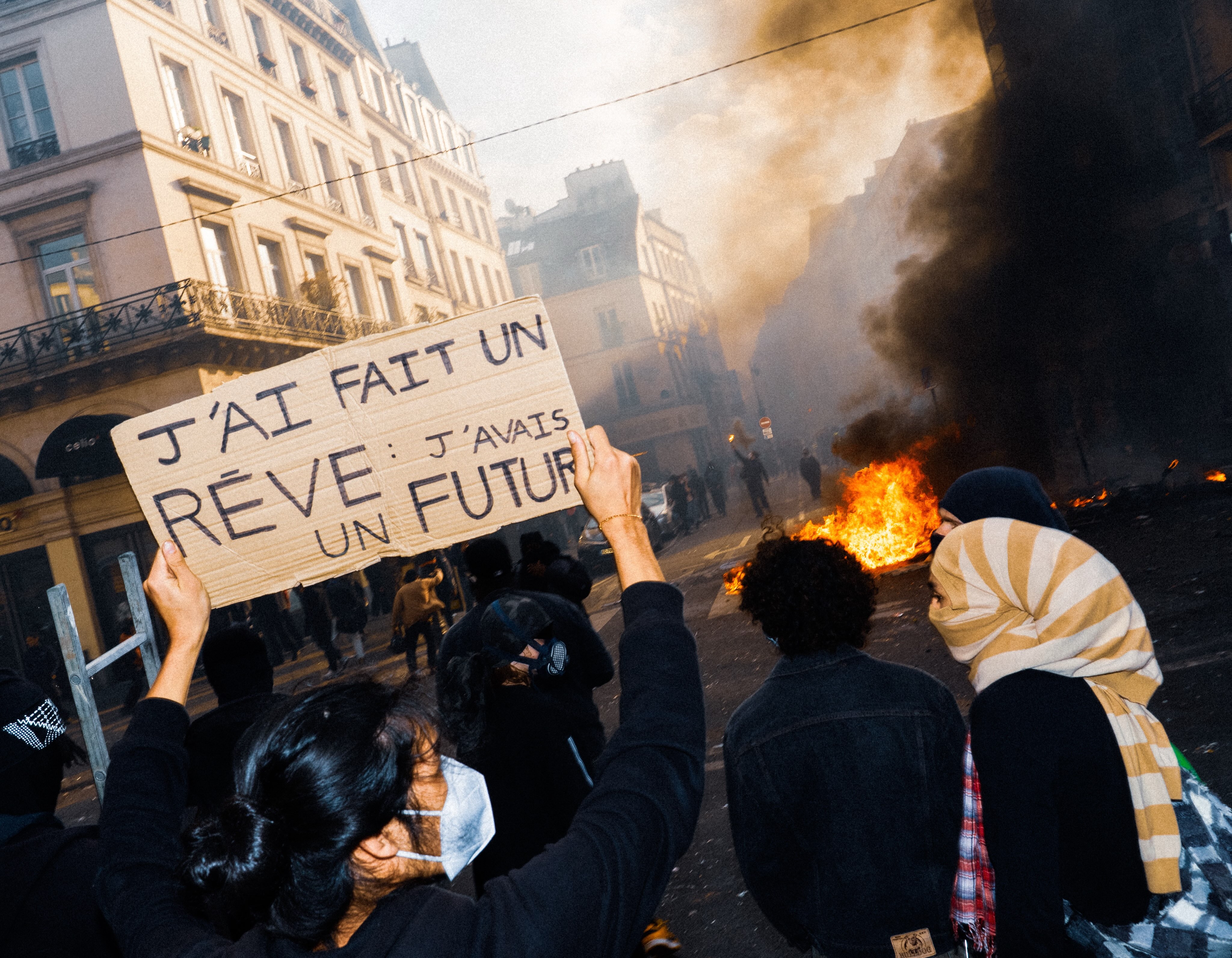 'I dreamed I had a future' placard in the Paris march, October 17