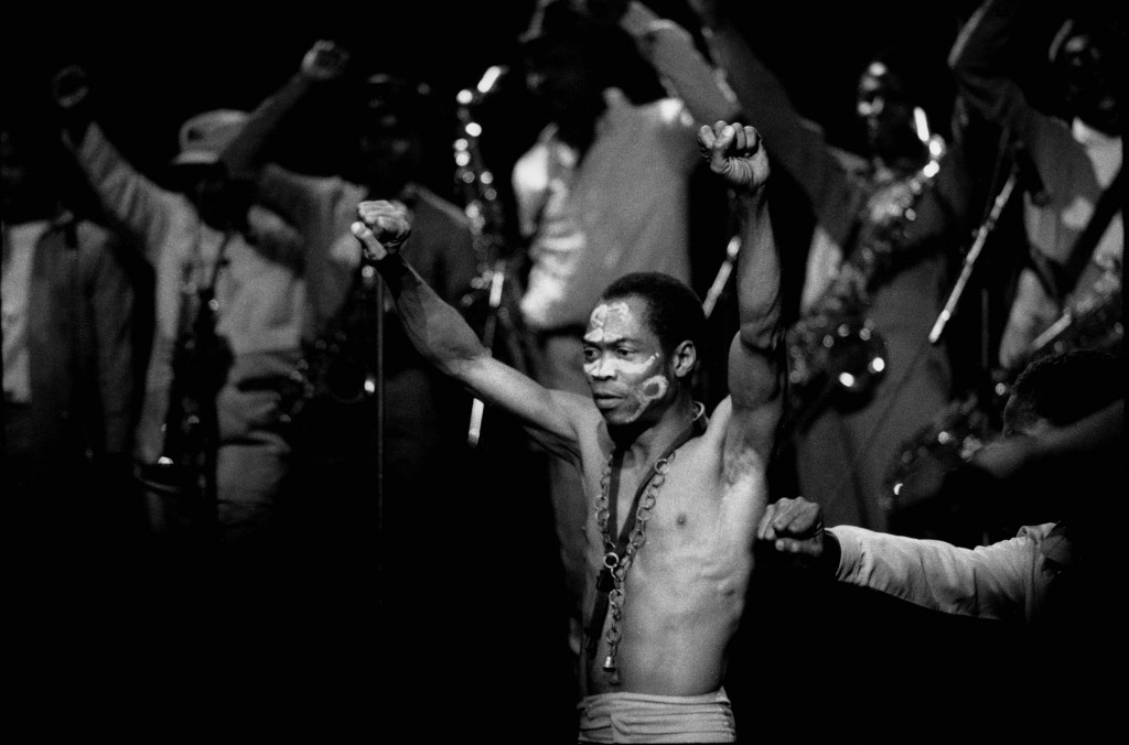 Fela Kuti performing on stage