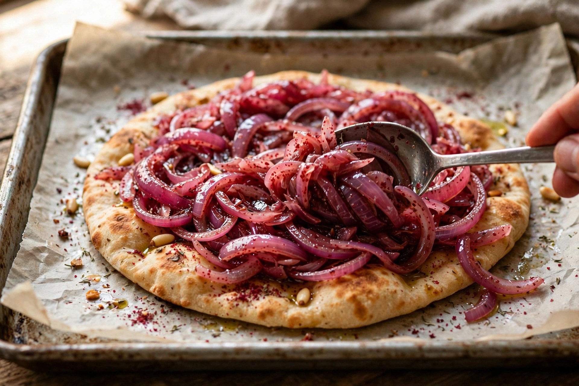 Layering sumac onions